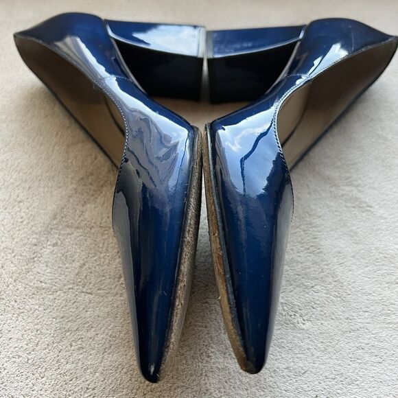 Marc Fisher Zala Blue Patent Leather Pointed Toe Pump Women 8.5 Block Heel - Picture 15 of 16
